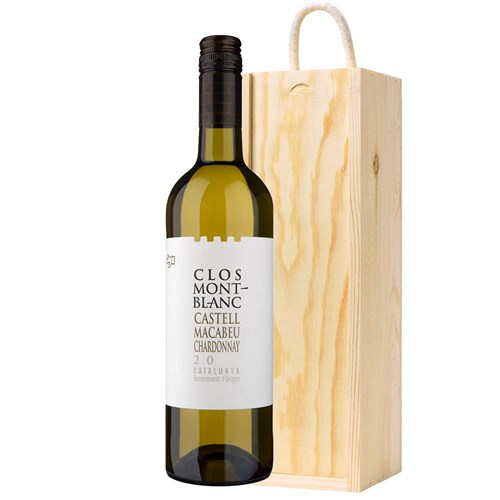 Clos Montblanc Castell Macabeu Chardonnay 75cl White Wine In Pine Wooden Gift Box